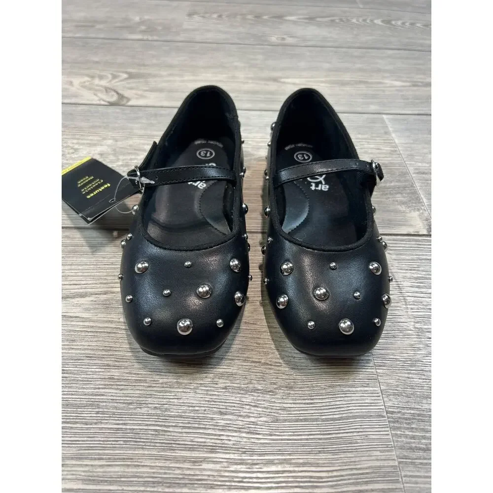 Art Class Madison Studded Ballet Flats Black Kids 13 NWT